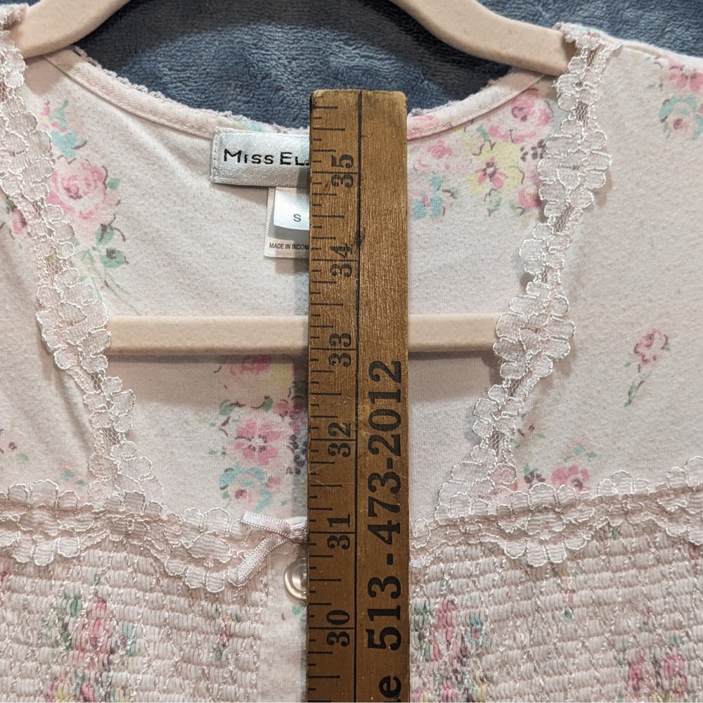 Miss Elaine Floral Nightgown Pink Smocked Lace Trim Flutter Sleeve Sleepwear S - Picture 4 of 12